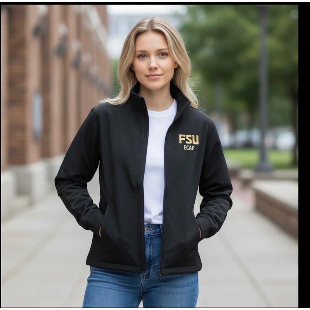 FSU Jacket Womens Black Florida State University Softshell Full Zip Small